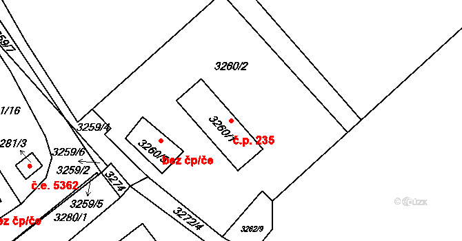 Pelhřimov 235 na parcele st. 3260/1 v KÚ Pelhřimov, Katastrální mapa