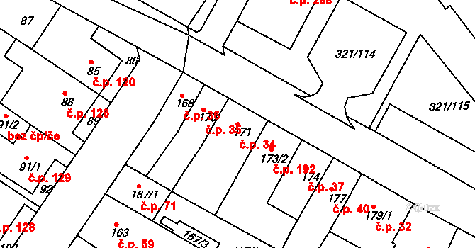 Prosetice 34, Teplice na parcele st. 171 v KÚ Prosetice, Katastrální mapa