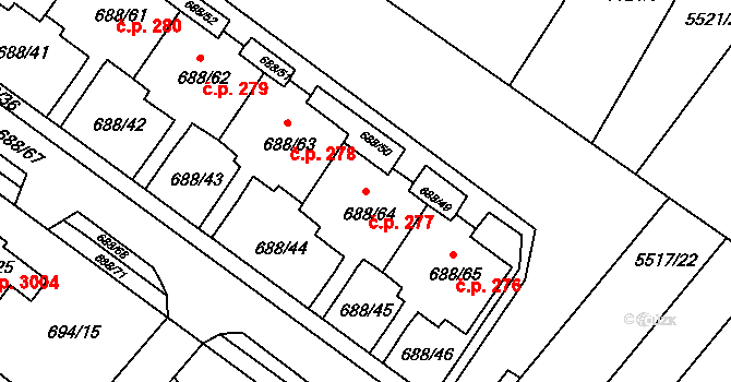 Frýdek 277, Frýdek-Místek na parcele st. 688/64 v KÚ Frýdek, Katastrální mapa