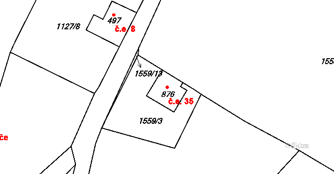 Bublava 35 na parcele st. 876 v KÚ Bublava, Katastrální mapa