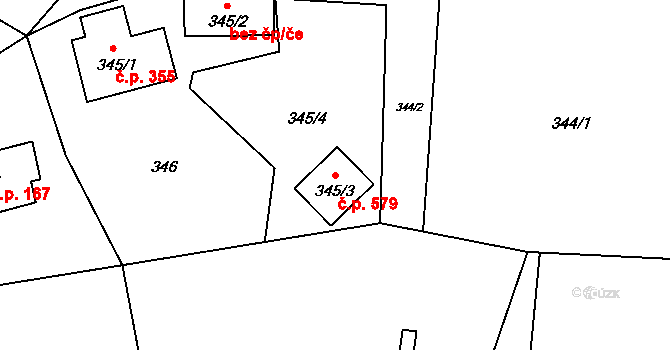 Jablůnka 579 na parcele st. 345/3 v KÚ Jablůnka, Katastrální mapa