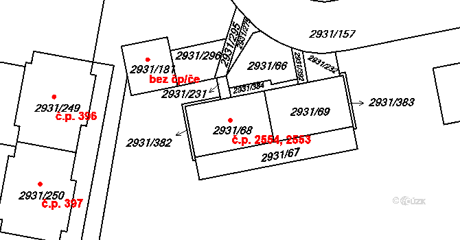 Žižkov 2553,2554, Praha na parcele st. 2931/68 v KÚ Žižkov, Katastrální mapa