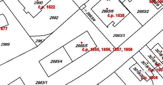 Dejvice 1855,1856,1857,1858, Praha na parcele st. 2985/5 v KÚ Dejvice, Katastrální mapa