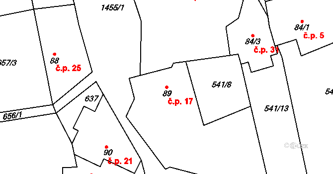 Klimětice 17, Prosenická Lhota na parcele st. 89 v KÚ Prosenická Lhota, Katastrální mapa