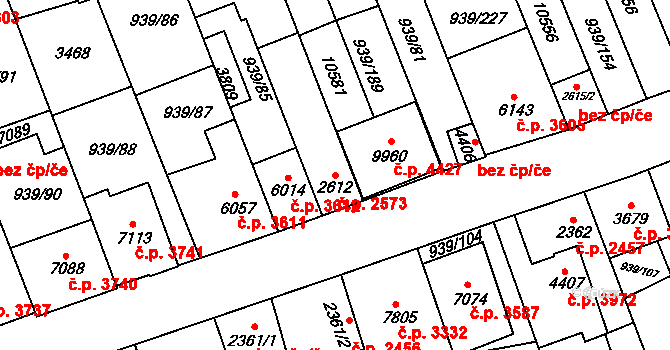 Hodonín 2573 na parcele st. 2612 v KÚ Hodonín, Katastrální mapa