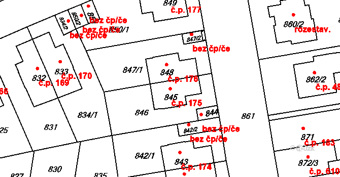České Budějovice 4 175, České Budějovice na parcele st. 845 v KÚ České Budějovice 4, Katastrální mapa