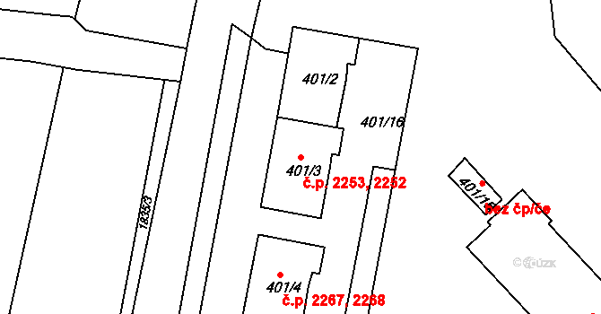 Česká Lípa 2252,2253 na parcele st. 401/3 v KÚ Česká Lípa, Katastrální mapa