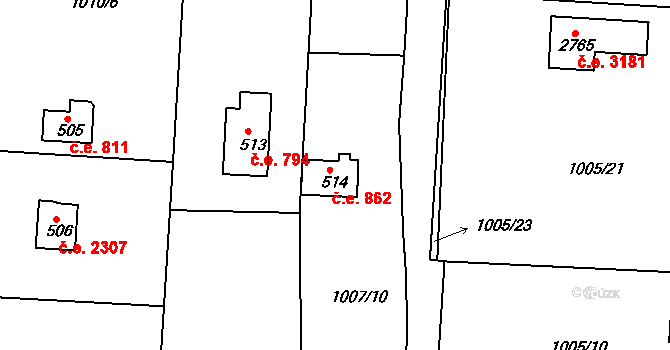 Litice 862, Plzeň na parcele st. 514 v KÚ Valcha, Katastrální mapa