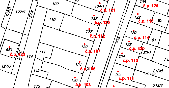 Domamyslice 107, Prostějov na parcele st. 122 v KÚ Domamyslice, Katastrální mapa