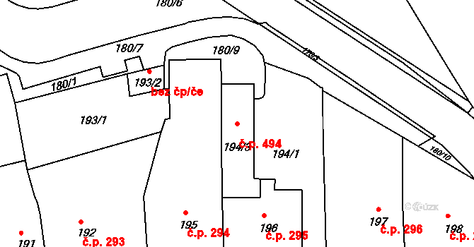 Šluknov 494 na parcele st. 194/3 v KÚ Šluknov, Katastrální mapa