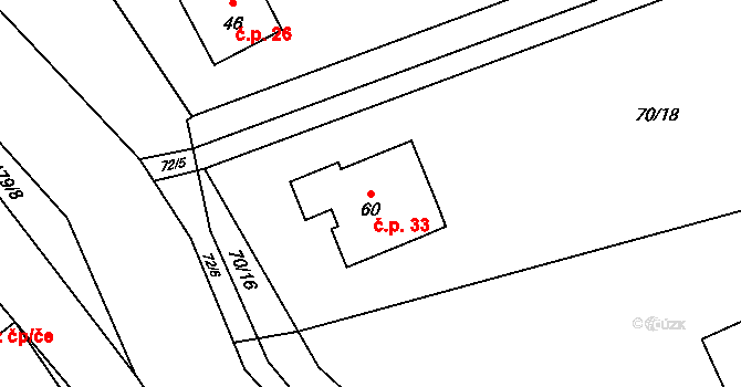 Hranice II-Lhotka 33, Hranice na parcele st. 60 v KÚ Lhotka u Hranic, Katastrální mapa