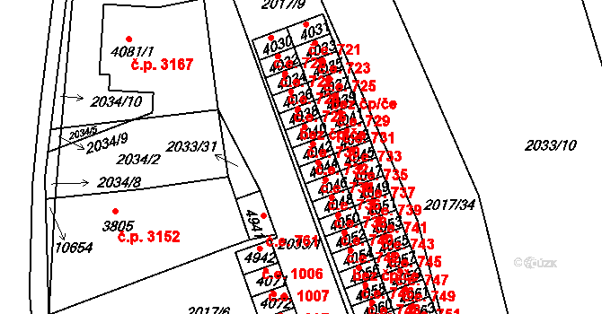 Hodonín 732 na parcele st. 4042 v KÚ Hodonín, Katastrální mapa