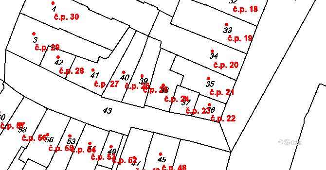 Jemnice 24 na parcele st. 38 v KÚ Jemnice, Katastrální mapa