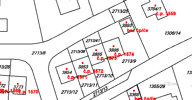 Vrchlabí 1573 na parcele st. 3885 v KÚ Vrchlabí, Katastrální mapa