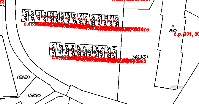 Příluky 3081,3097, Zlín na parcele st. 485/9 v KÚ Příluky u Zlína, Katastrální mapa