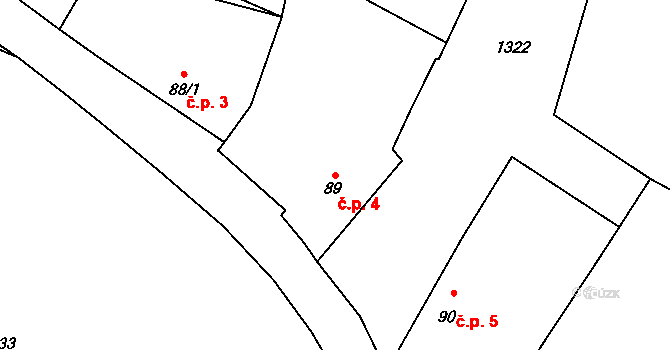 Růžkovy Lhotice 4, Čechtice na parcele st. 89 v KÚ Černičí, Katastrální mapa