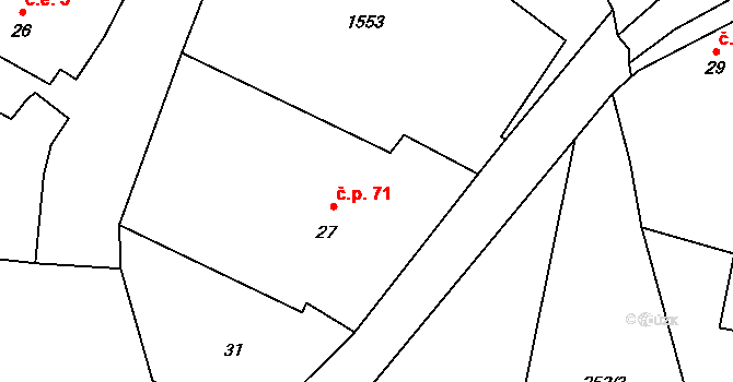 Telice 71, Prostiboř na parcele st. 27 v KÚ Telice, Katastrální mapa