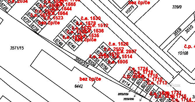 Hodonín 2552 na parcele st. 6754 v KÚ Hodonín, Katastrální mapa
