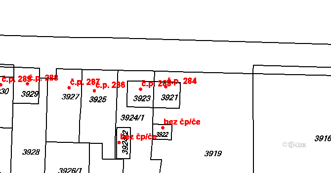 Mimoň VI 284, Mimoň na parcele st. 3921 v KÚ Mimoň, Katastrální mapa