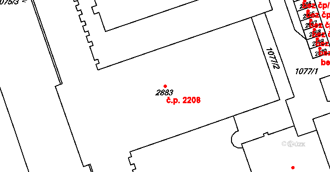 Mariánské Hory 2208, Ostrava na parcele st. 2883 v KÚ Mariánské Hory, Katastrální mapa