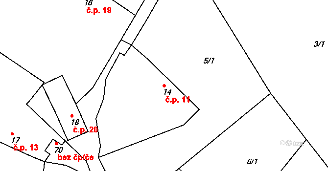 Vlksice 11 na parcele st. 14 v KÚ Vlksice, Katastrální mapa