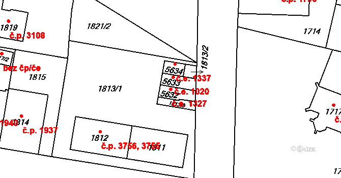 Chomutov 1327 na parcele st. 5632 v KÚ Chomutov I, Katastrální mapa