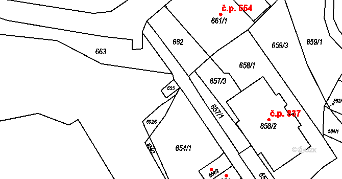 Brno 39484904 na parcele st. 655 v KÚ Lesná, Katastrální mapa