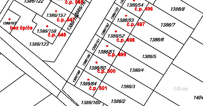 Spytihněv 499 na parcele st. 1386/51 v KÚ Spytihněv, Katastrální mapa