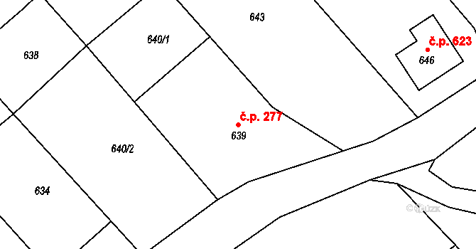 Štípa 277, Zlín na parcele st. 639 v KÚ Štípa, Katastrální mapa