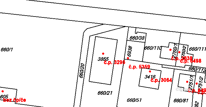Zlín 3296 na parcele st. 3855 v KÚ Zlín, Katastrální mapa