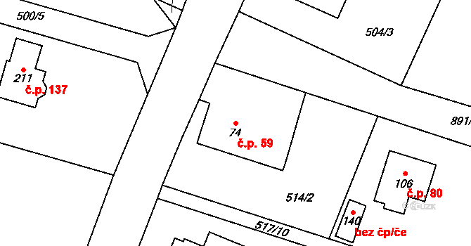 Čavisov 59 na parcele st. 74 v KÚ Čavisov, Katastrální mapa