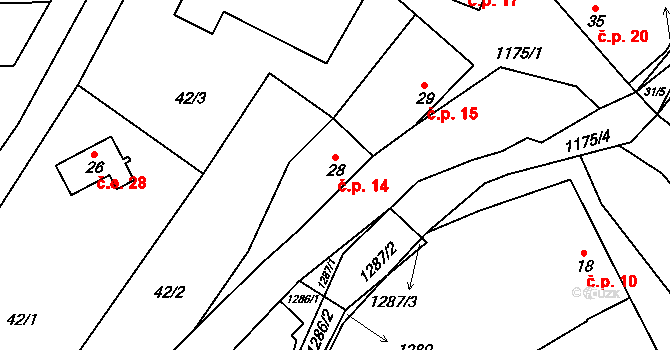 Staré Hvězdlice 14, Hvězdlice na parcele st. 28 v KÚ Staré Hvězdlice, Katastrální mapa