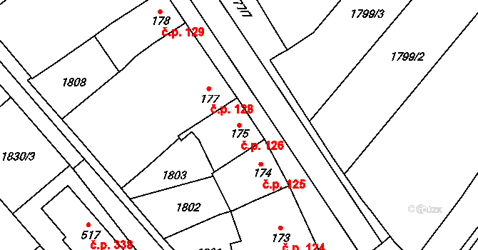 Hostěrádky-Rešov 126 na parcele st. 175 v KÚ Hostěrádky, Katastrální mapa