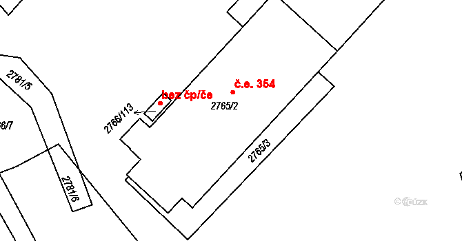 Buchlovice 354 na parcele st. 2765/2 v KÚ Buchlovice, Katastrální mapa
