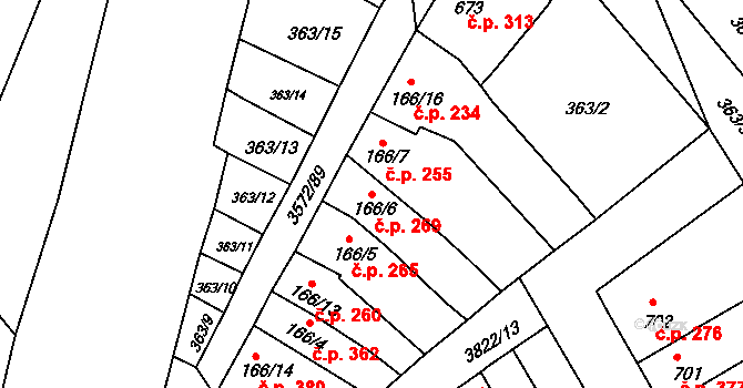 Ostrožské Předměstí 269, Uherský Ostroh na parcele st. 166/6 v KÚ Ostrožské Předměstí, Katastrální mapa
