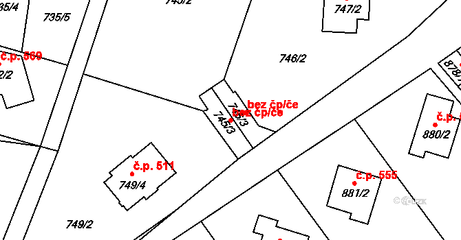 Liberec 48180904 na parcele st. 745/3 v KÚ Starý Harcov, Katastrální mapa