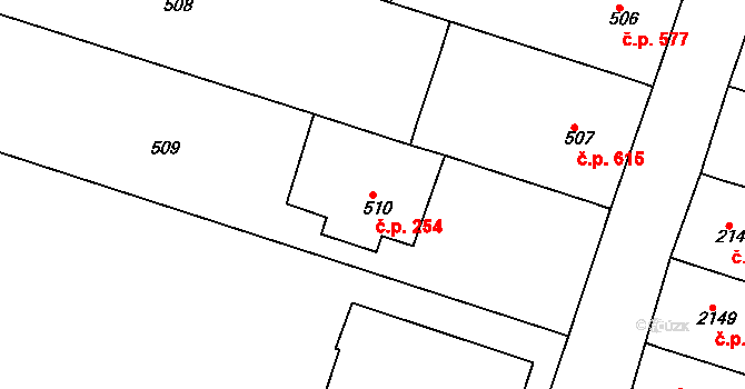 Nivnice 254 na parcele st. 510 v KÚ Nivnice, Katastrální mapa