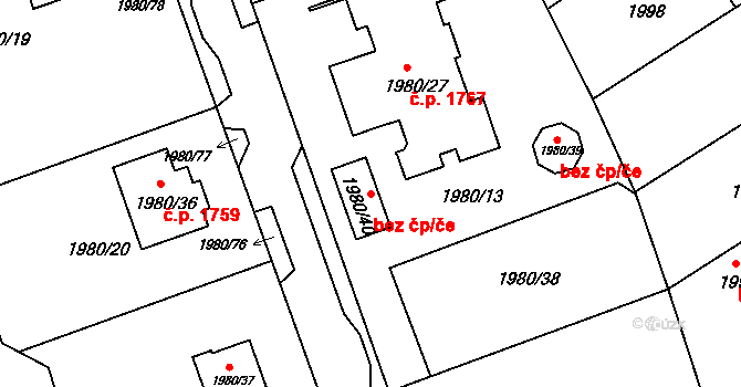 Jirkov 49719904 na parcele st. 1980/40 v KÚ Jirkov, Katastrální mapa