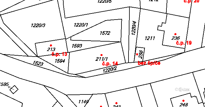 Malinné 14, Prosetín na parcele st. 211/1 v KÚ Prosetín u Hlinska, Katastrální mapa