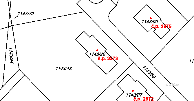 Rožnov pod Radhoštěm 2873 na parcele st. 1143/86 v KÚ Tylovice, Katastrální mapa