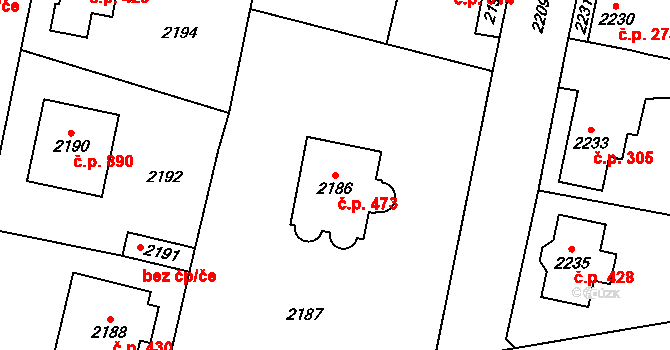 Řevnice 473 na parcele st. 2186 v KÚ Řevnice, Katastrální mapa
