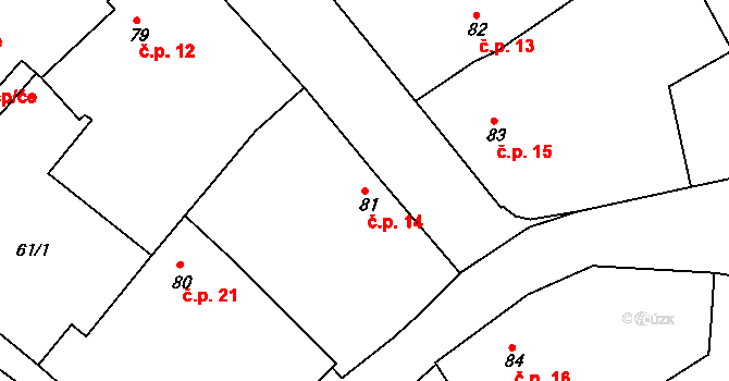 Hrádek 14 na parcele st. 81 v KÚ Hrádek u Sušice, Katastrální mapa