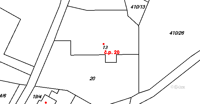 Seník 20, Jankovice na parcele st. 13 v KÚ Seník, Katastrální mapa