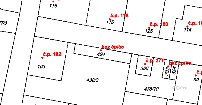Úžice 79684904 na parcele st. 424 v KÚ Úžice u Kralup nad Vltavou, Katastrální mapa