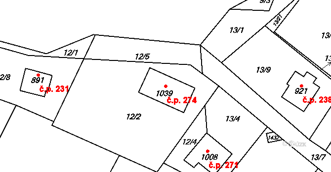 Čisovice 274 na parcele st. 1039 v KÚ Čisovice, Katastrální mapa