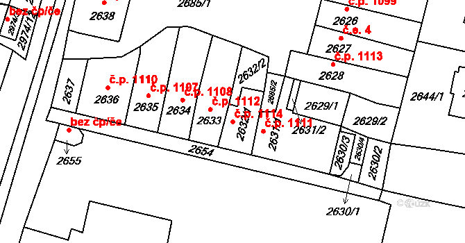 Mohelnice 1114 na parcele st. 2632/1 v KÚ Mohelnice, Katastrální mapa