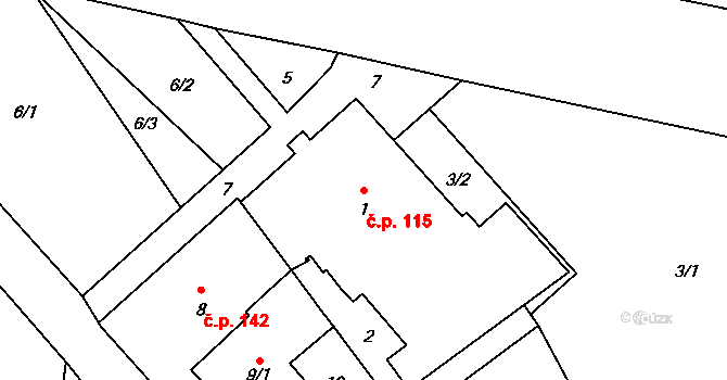 Loučka 115, Nový Jičín na parcele st. 1 v KÚ Loučka u Nového Jičína, Katastrální mapa