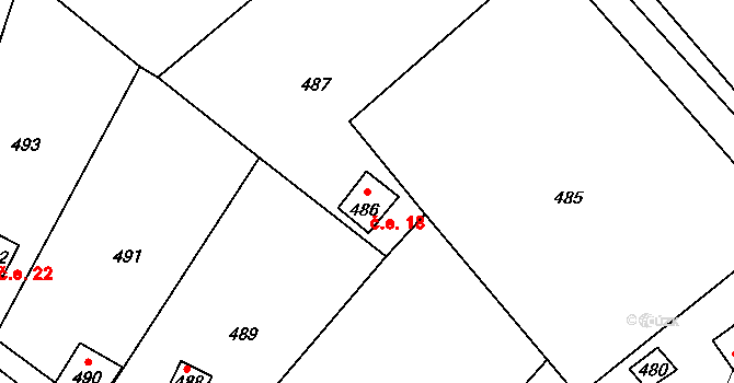 Starý Jičín 18 na parcele st. 486 v KÚ Starý Jičín, Katastrální mapa
