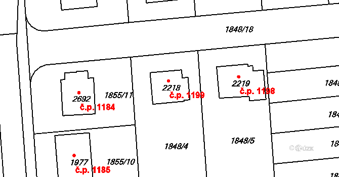 Humpolec 1199 na parcele st. 2218 v KÚ Humpolec, Katastrální mapa