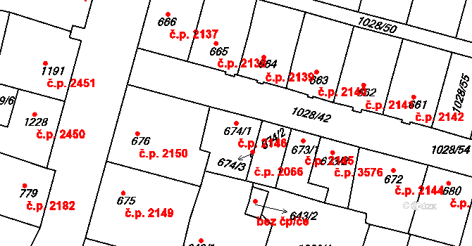 Havlíčkův Brod 2146 na parcele st. 674/1 v KÚ Havlíčkův Brod, Katastrální mapa